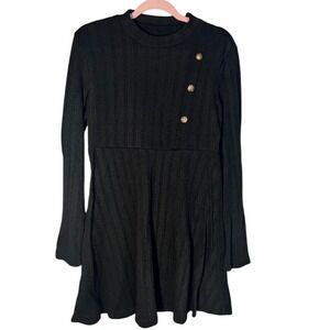 Blacked Ribbed‎ Dress Decorative buttons long sleeve Mini pullover 90s Y2K